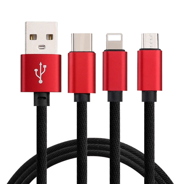3 in 1 Nylon Charger USB Data Cable