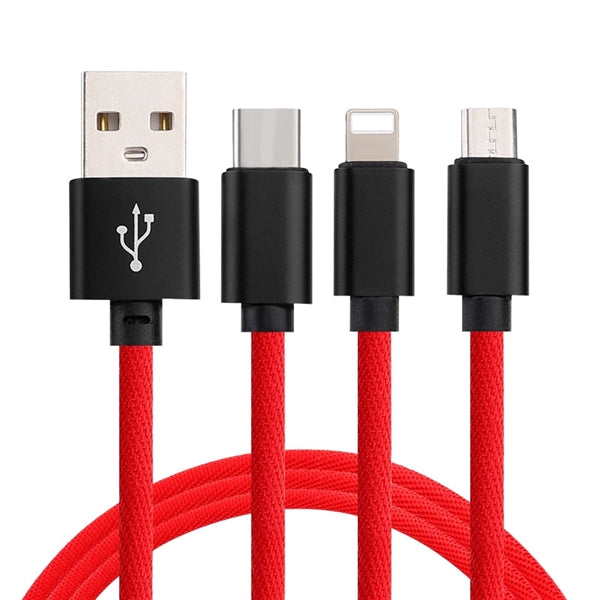 3 in 1 Nylon Charger USB Data Cable