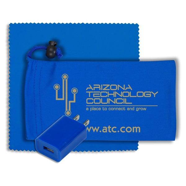 Mobile Tech Wall Charger Kit in Microfiber Cinch Pouch