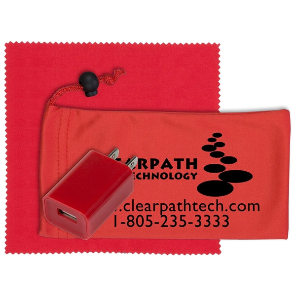 Mobile Tech Wall Charger Kit in Microfiber Cinch Pouch