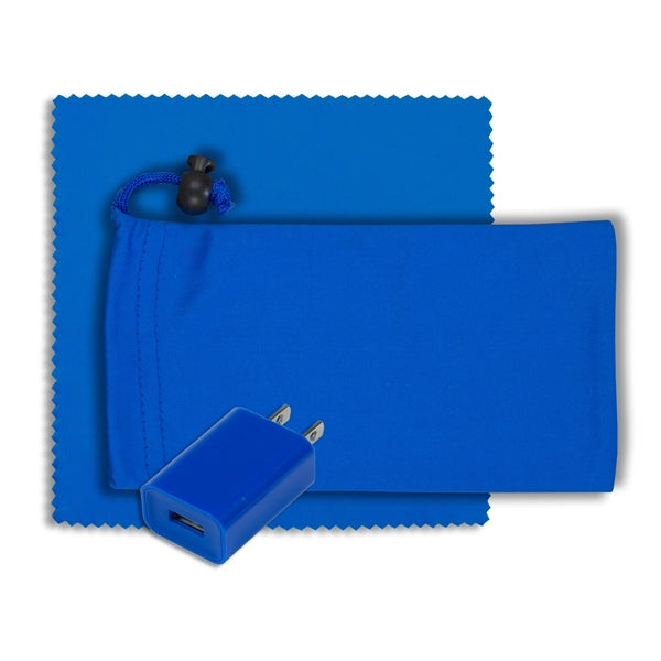 Mobile Tech Wall Charger Kit in Microfiber Cinch Pouch