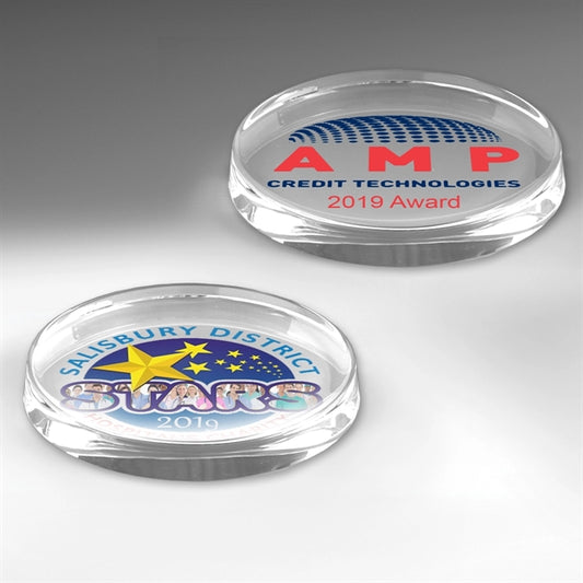 3" x 5" x 1/4" - Oval Glass Paperweight