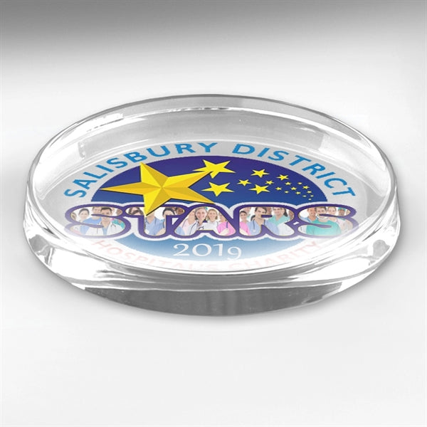 3" x 5" x 1/4" - Oval Glass Paperweight