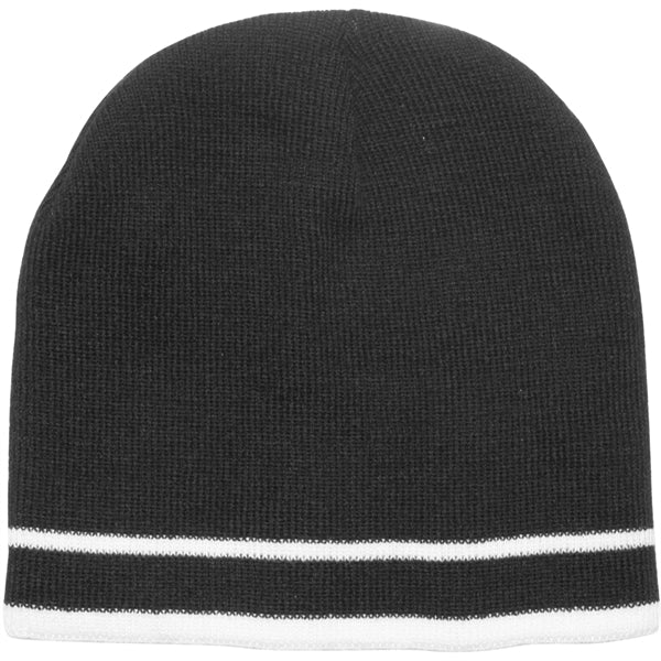 Acrylic Knit embroidered beanies w/ Double stripe