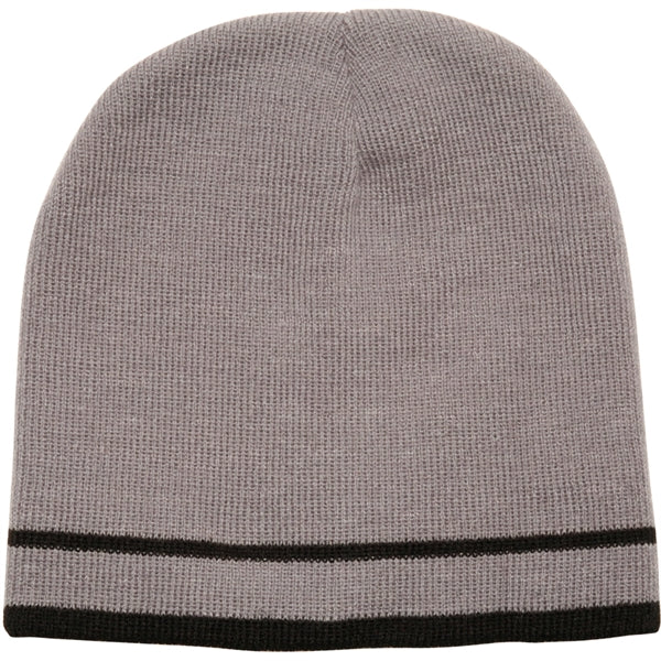 Acrylic Knit embroidered beanies w/ Double stripe