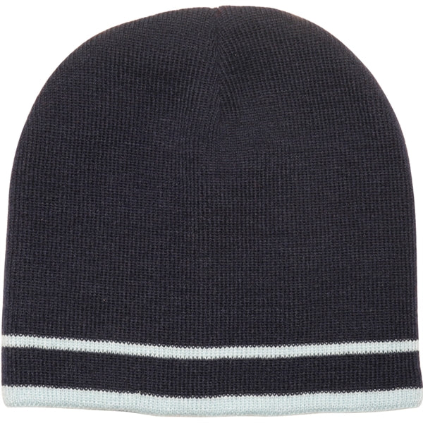Acrylic Knit embroidered beanies w/ Double stripe