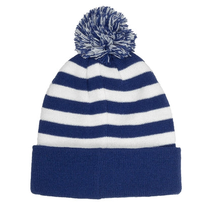 Knit Beanie PomPom w/ Two Tone Stripe