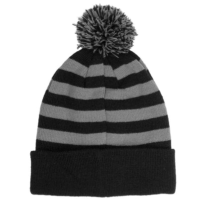 Knit Beanie PomPom w/ Two Tone Stripe