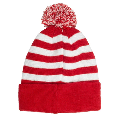 Knit Beanie PomPom w/ Two Tone Stripe