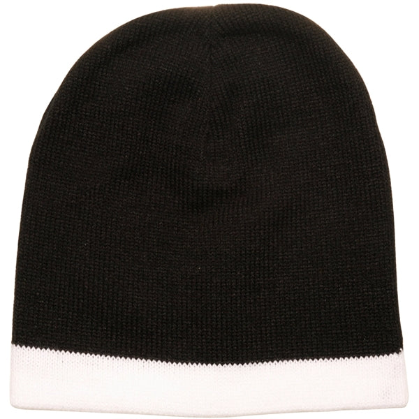 Acrylic Beanie Lined knit w/ Custom Embroidery Two Tone Cap