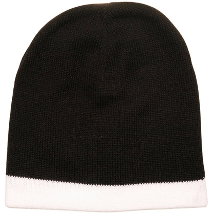 Acrylic Beanie Lined knit w/ Custom Embroidery Two Tone Cap