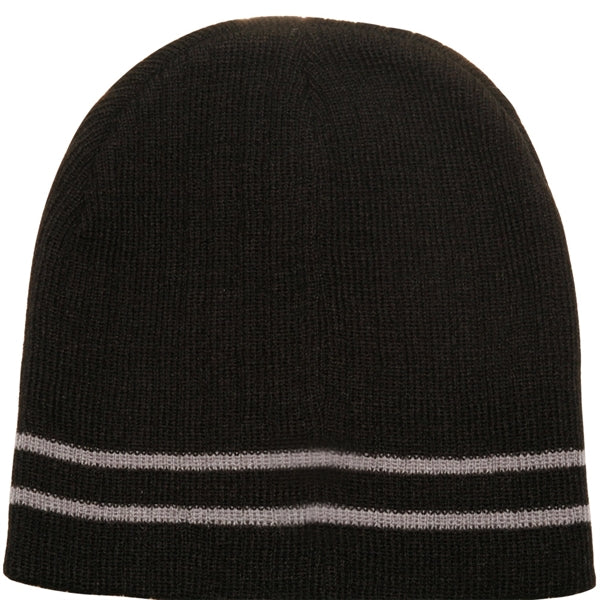 Acrylic Solid Color Beanie w/ Knit stripe