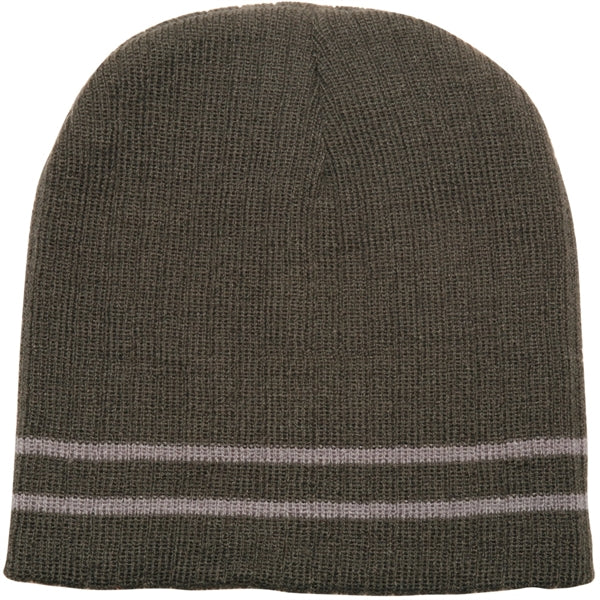 Acrylic Solid Color Beanie w/ Knit stripe