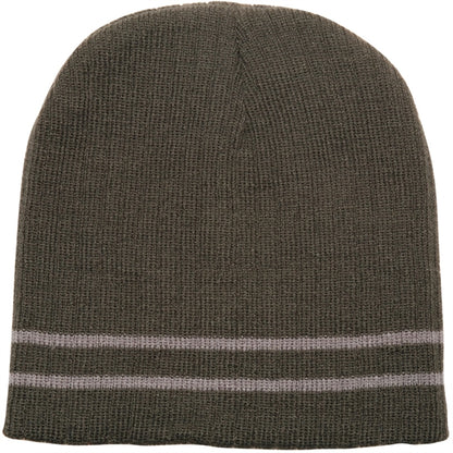 Acrylic Solid Color Beanie w/ Knit stripe