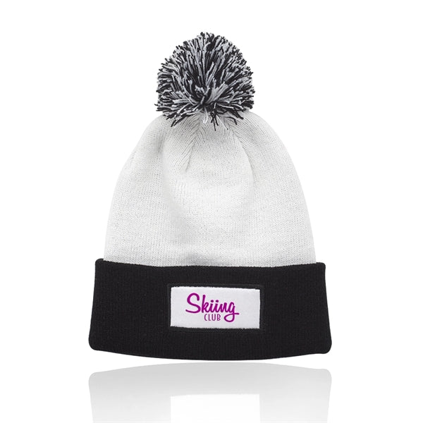 Fuji Two-Tone Patch Pompom Beanies