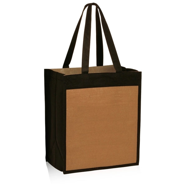Convention Laminated Jute Tote Bag w/ Black Panels