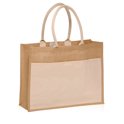 Large Grocery Jute Tote Bags w/ Front Pocket