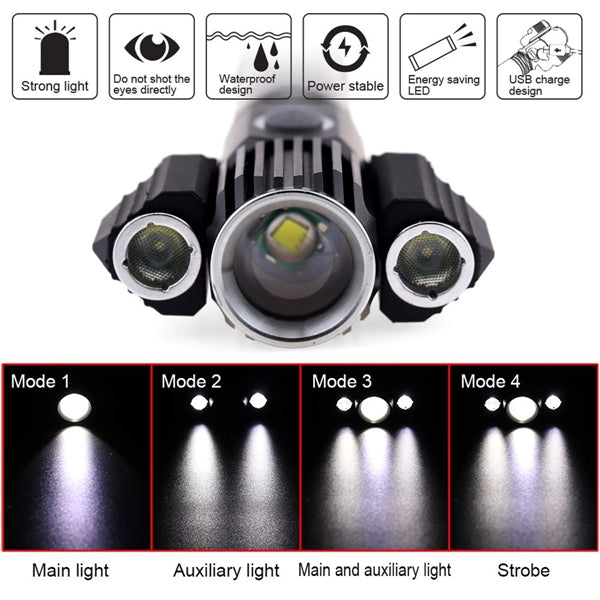 3 Headed USB Charging Tactical Flashlight