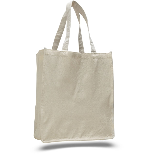 Large Cotton Canvas Book Tote Bag w/ Reinforced Sides