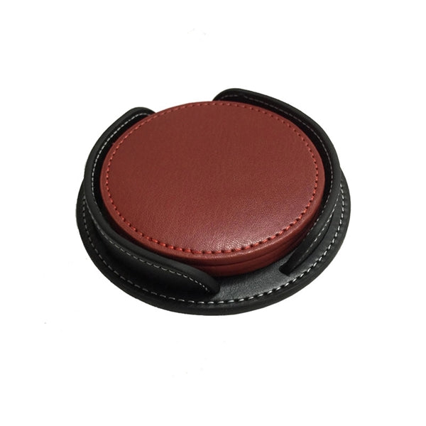 4 Pieces Round Leatherette Coaster Set