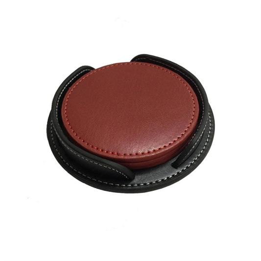 4 Pieces Round Leatherette Coaster Set