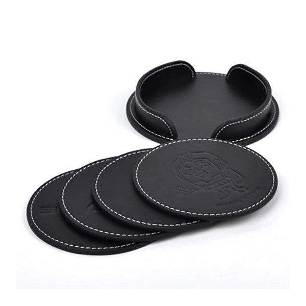 4 Pieces Round Leatherette Coaster Set