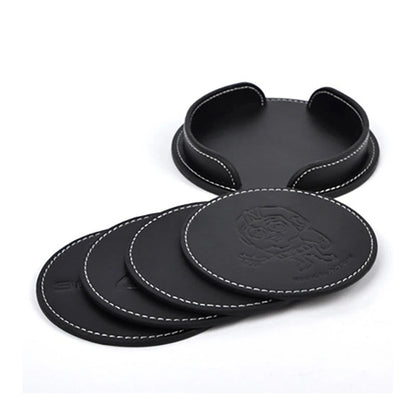 4 Pieces Round Leatherette Coaster Set