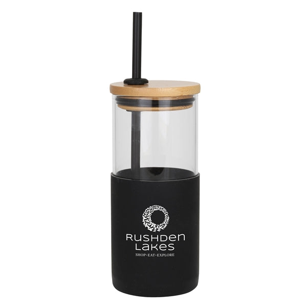 Barbados 18 oz. Glass Tumbler w/Bamboo Lid & Silicone Sleeve