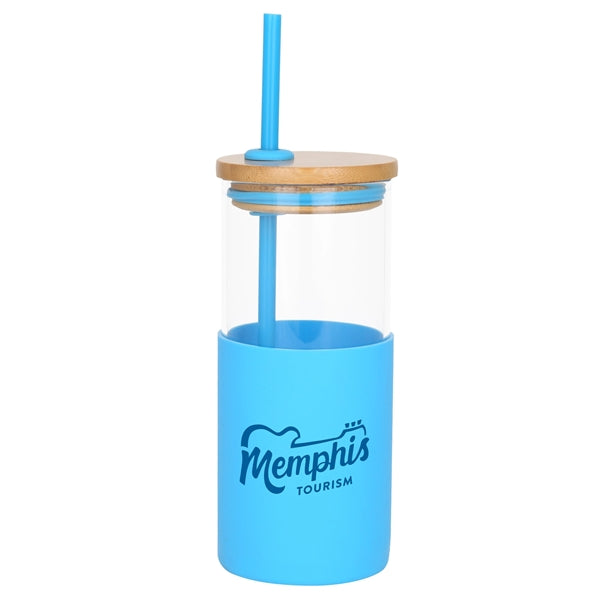 Barbados 18 oz. Glass Tumbler w/Bamboo Lid & Silicone Sleeve