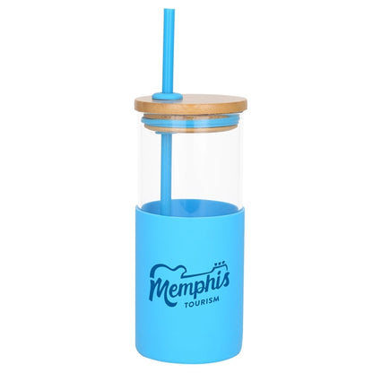 Barbados 18 oz. Glass Tumbler w/Bamboo Lid & Silicone Sleeve
