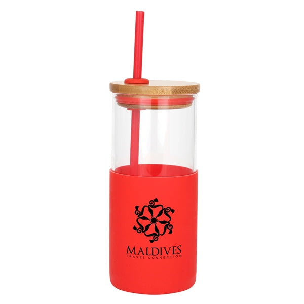 Barbados 18 oz. Glass Tumbler w/Bamboo Lid & Silicone Sleeve