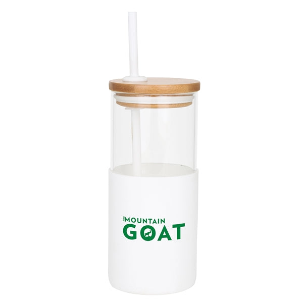 Barbados 18 oz. Glass Tumbler w/Bamboo Lid & Silicone Sleeve