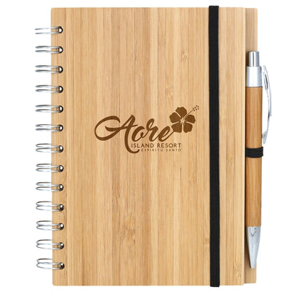 Bamboo Wire-Bound Notepad With Pen