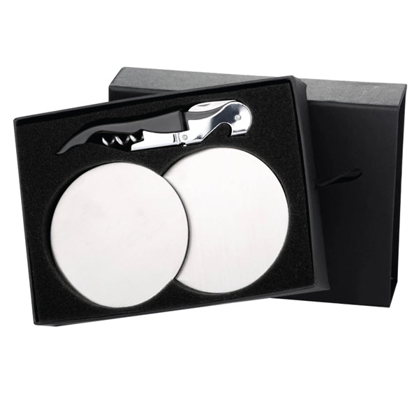 Haydin Waiter's Corkscrew & Steel Coaster Gift Set