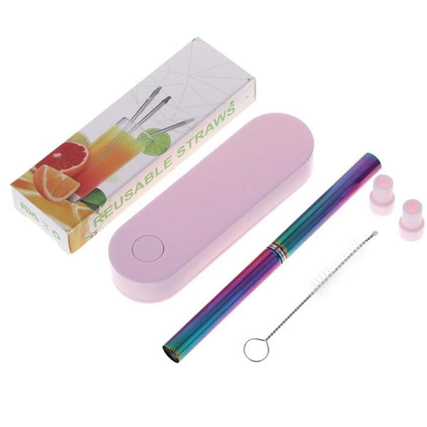 Collapsible Telescopic Rainbow Straw Set In Case