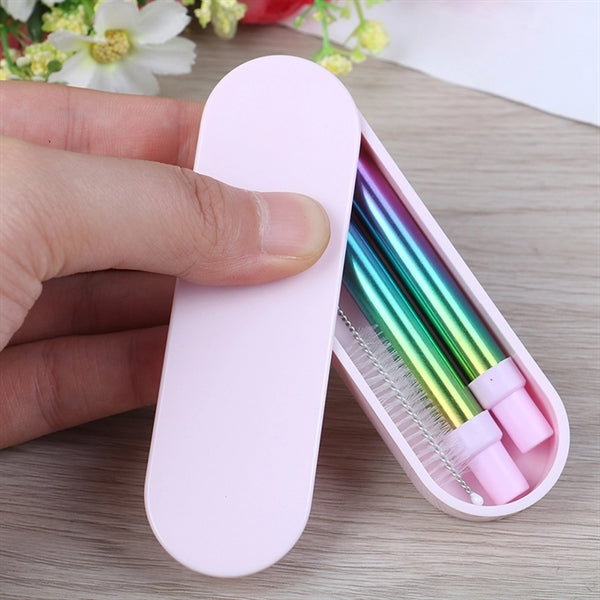Collapsible Telescopic Rainbow Straw Set In Case