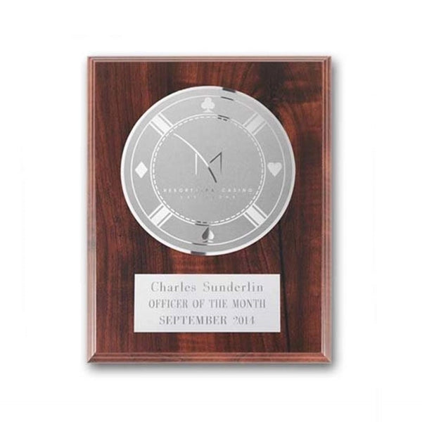 Etch/Frosted Plaq - Walnut Finish/Silver