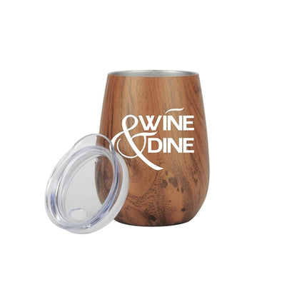 Retro Lunchbox + Double 10oz Stemless Wood Tone Wine Glass