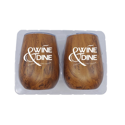 Retro Lunchbox + Double 10oz Stemless Wood Tone Wine Glass