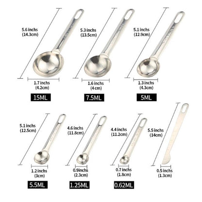 Set of 7 Stainless Steel Measuring Spoons