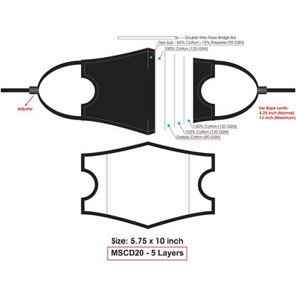 5 Layer Full Color Face Mask w/ Adjustable Ear Loop