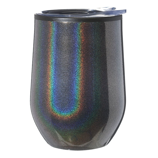 12 oz Travel Tumbler Iridescent Compact w/ Clear Lid EVA Pad