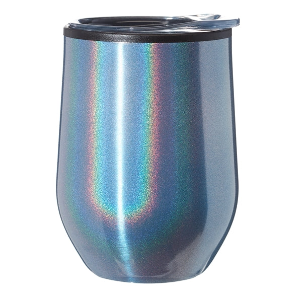 12 oz Travel Tumbler Iridescent Compact w/ Clear Lid EVA Pad