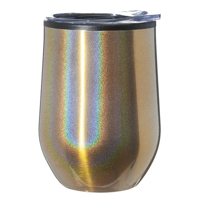 12 oz Travel Tumbler Iridescent Compact w/ Clear Lid EVA Pad