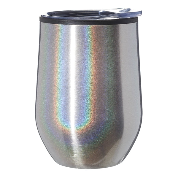 12 oz Travel Tumbler Iridescent Compact w/ Clear Lid EVA Pad