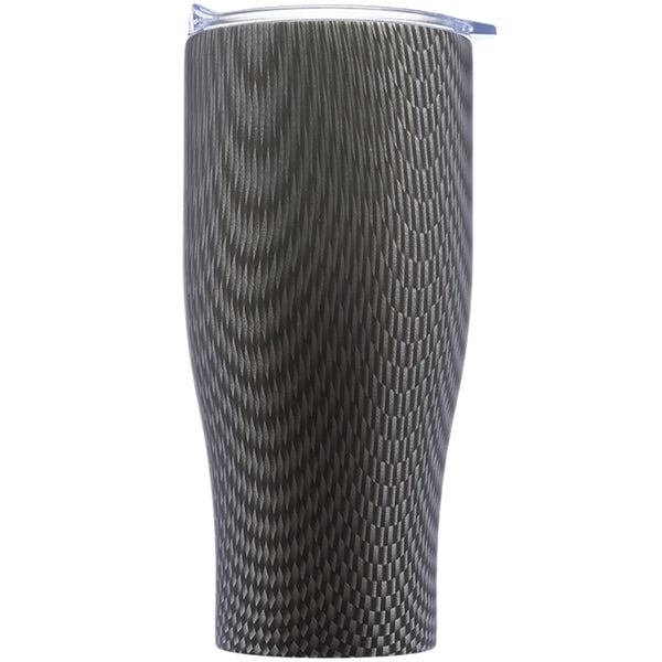 27 Oz Striped Steel Tumbler w/ Clear Push Lid & EVA Pad