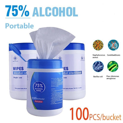 100PCS Alcohol Portable Canister Sterilizer Wipes