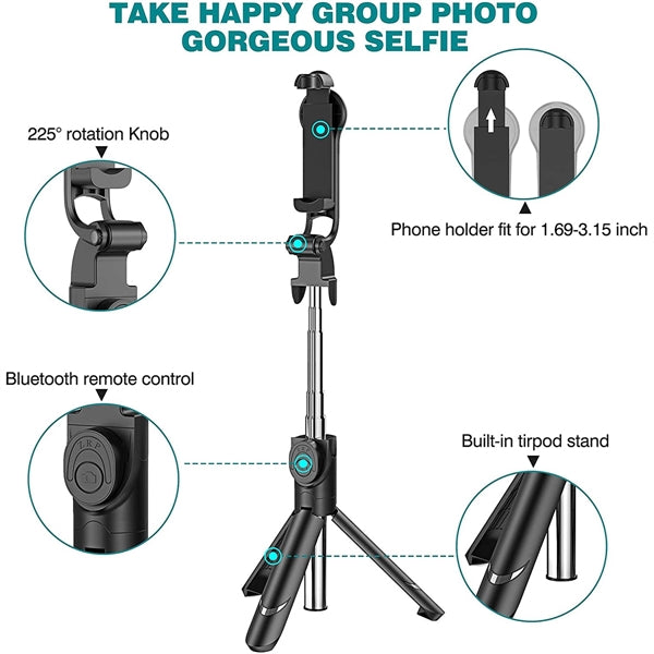 Extendable Selfie Stick Tripod with Detachable Wireless