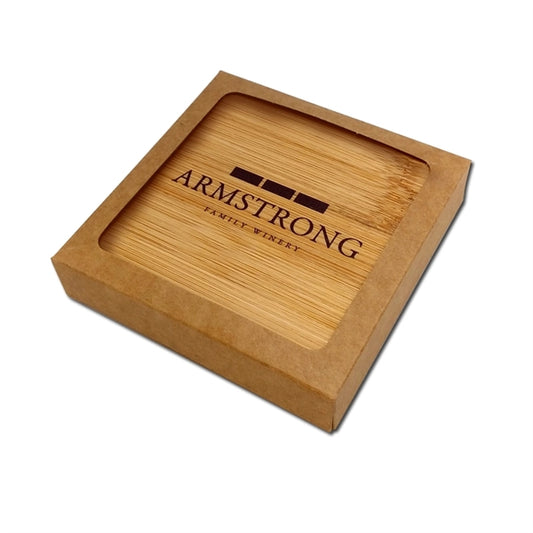 Laser Etched Bamboo Wood Coaster Set of 2