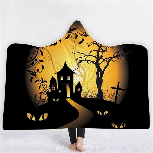Wearable Hooded Throw Blankets Wrap Cloak Cape
